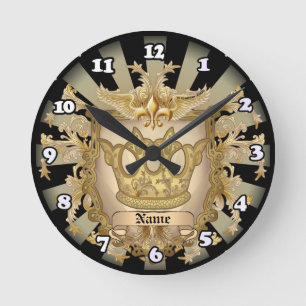 Relógio Redondo Brasão de Armas da Família Crown Shield Sobrenome