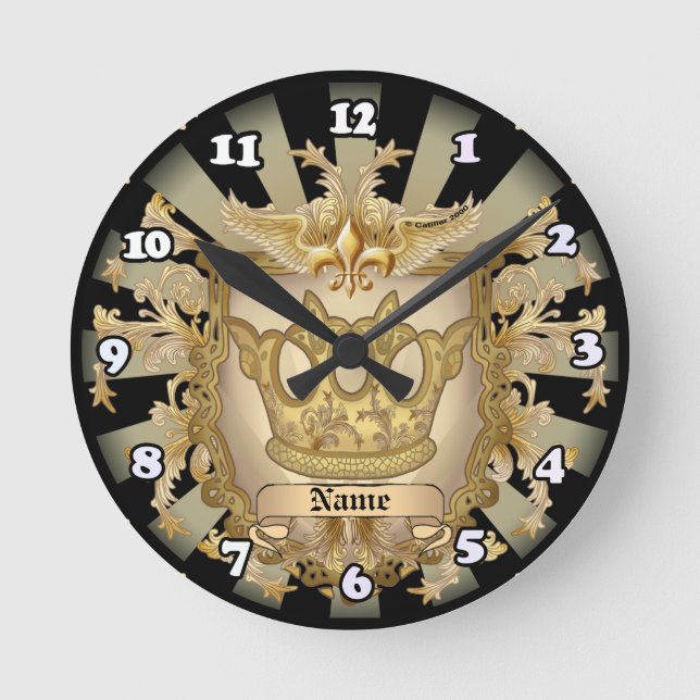 Relógio Redondo Brasão de Armas da Família Crown Shield Sobrenome (Frente)
