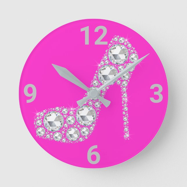 RELÓGIO REDONDO BRIGHT & FUN PINK DIAMOND HIGH HEEL WALL CLOCK (Frente)