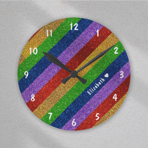 Relógio Redondo Brilhante e brilhante Rainbow Faux Glitter Striter