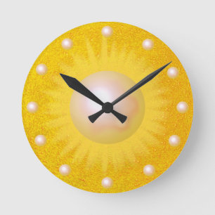 Relógio Redondo Brilhante ensolarado amarelo dourado de Sun da luz