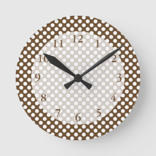 Relógio Redondo Brown and White Polka Dot