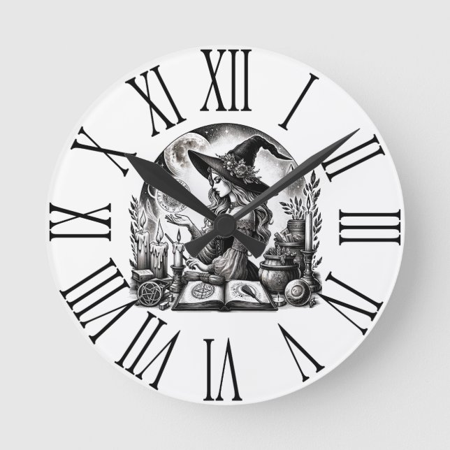 Relógio Redondo Bruxa Bonita Farmácia Faça Você Mesmo Magia (Frente)