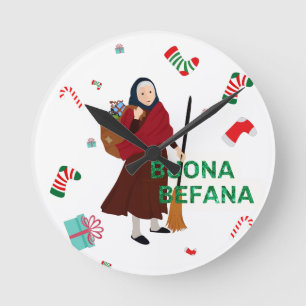 Relógio Redondo bruxa de natal buona Befana
