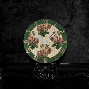 Relógio Redondo Bruxa Rosa Floral Vintage Cream Pink e Green