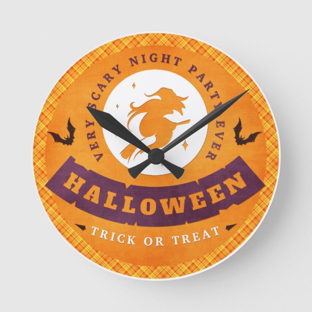 Relógio Redondo Bruxa Voadora Muito Assustadora Halloween (Frente)