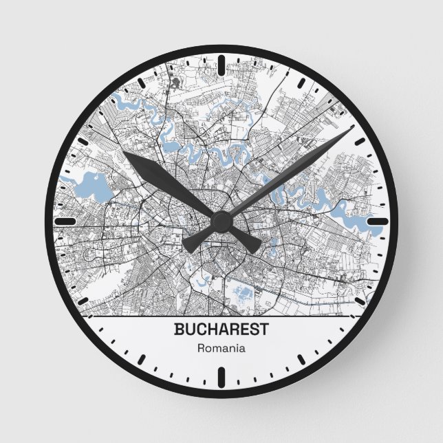 Relógio Redondo Bucharest Clock City Line Art (Frente)