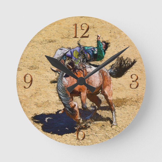 Relógio Redondo Bucking Bareback Bronco e Rodeo Cowboy Clock (Frente)