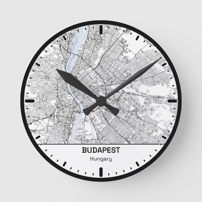 Relógio Redondo Budapest Clock City Line Art (Frente)
