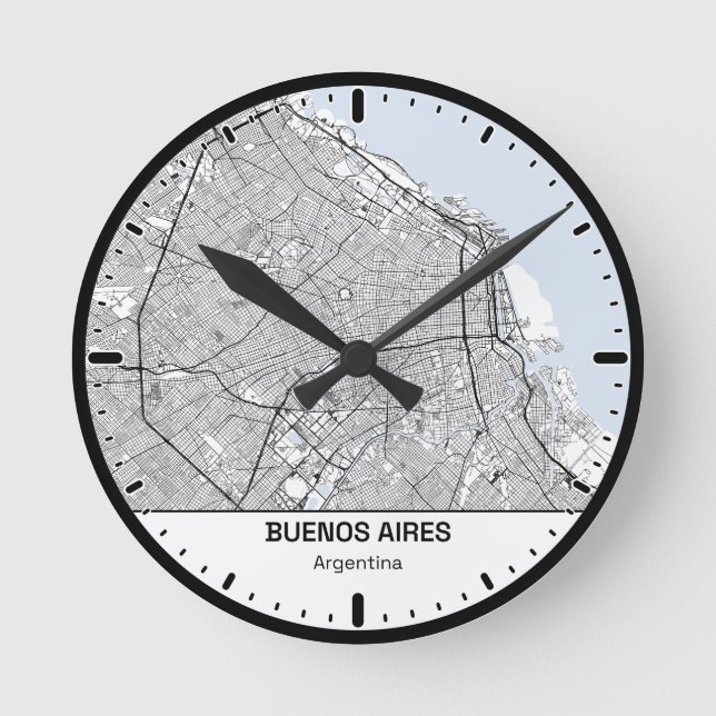 Relógio Redondo Buenos Aires Clock City Line Art (Frente)