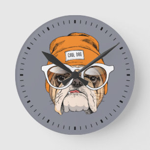 Relógio Redondo Buldogue legal do hipster