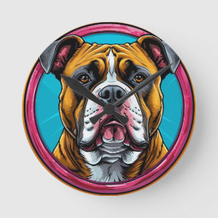 Relógio Redondo Bulldog emoldurado em um desenho decorativo circul