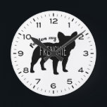 Relógio Redondo Bulldog Francês Perdão Meu Francês<br><div class="desc">Um legal relógio de parede para casa ou escritório. Silhouette Black French Bulldog. "Perdão,  meu francês." Faz um presente original para amantes do Bulldog Francês. Confira o Doodle World de Jenn para mais relógios de novidade e cães criem a decoração do lar.</div>