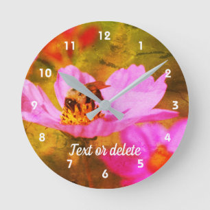 Relógio Redondo Bumble Bee On Pink Cosmos Abstrato Personalizado 