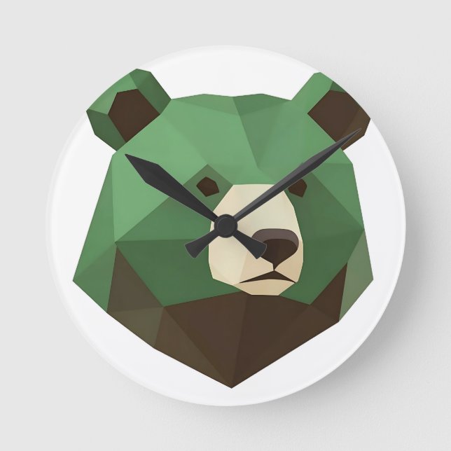 Relógio Redondo Cabeça de Urso Geométrico Low Poly (Frente)