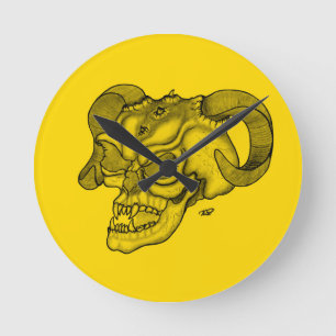 Relógio Redondo Cabeça do diabo preto e Design amarelo