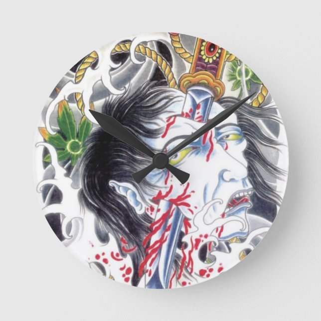 Relógio Redondo Cabeça Grotesca & Espada (Frente)