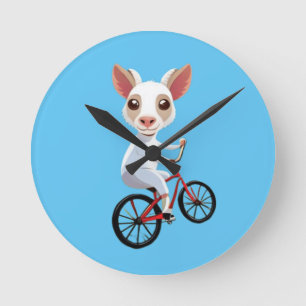 Relógio Redondo Cabra branca fofa em uma bicicleta