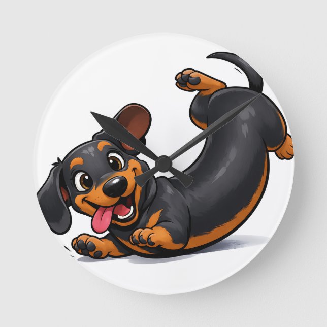 Relógio Redondo Cachorrinho Playful Dachshund  (Frente)