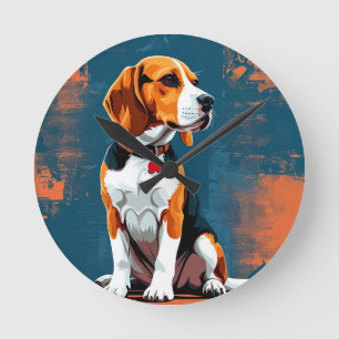 Relógio Redondo Cachorro Beagle em Fundo Abstrato