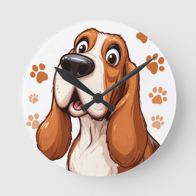 Relógio Redondo Cachorro Cheio com Pawprint Laranja (Frente)