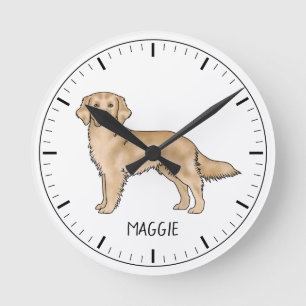 Relógio Redondo Cachorro Cute Golden Retriever Amarelo Com Nome Pe