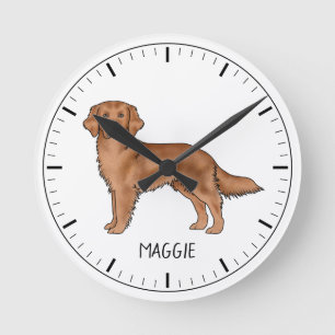 Relógio Redondo Cachorro Cute Retriever Dourado Vermelho Com Nome 