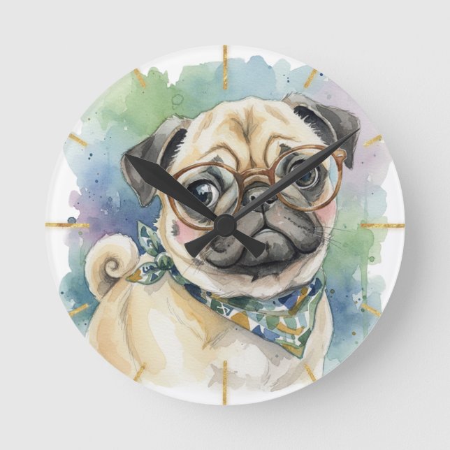 Relógio Redondo Cachorro De Água Fofa Com Óculos (Frente)