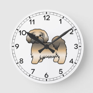 Relógio Redondo Cachorro de Cartoon Dourado Lhasa Apso