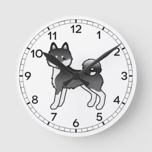 Relógio Redondo Cachorro De Cartoon Klee Kai, Branco E Preto