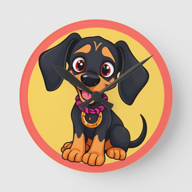 Relógio Redondo Cachorro de Desenho Animado Adorável (Frente)