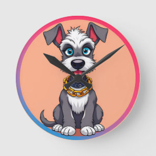 Relógio Redondo Cachorro de Desenho Animado Adorável Sorri Alegrem