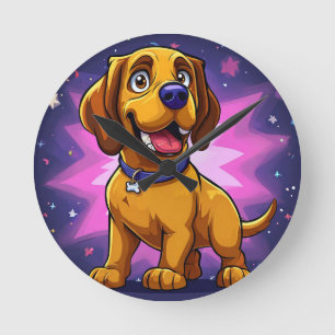 Relógio Redondo Cachorro de Desenho Animado Divertido com Cores Vi