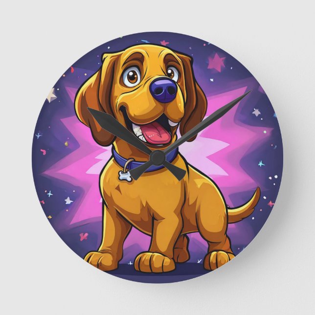 Relógio Redondo Cachorro de Desenho Animado Divertido com Cores Vi (Frente)