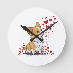 Relógio Redondo Cachorro Dia dos Namorados Corgi Fofo Dia de São V