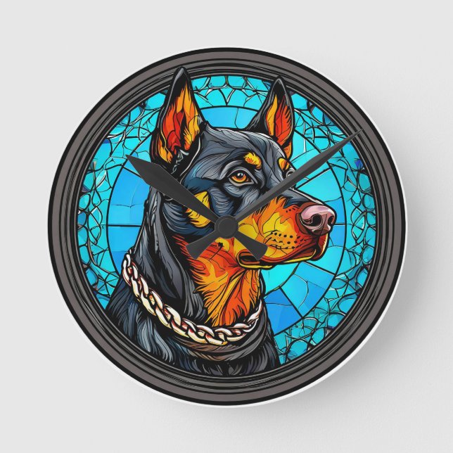 Relógio Redondo Cachorro Doberman Vibrante Arte Animal Ousada Mode (Frente)