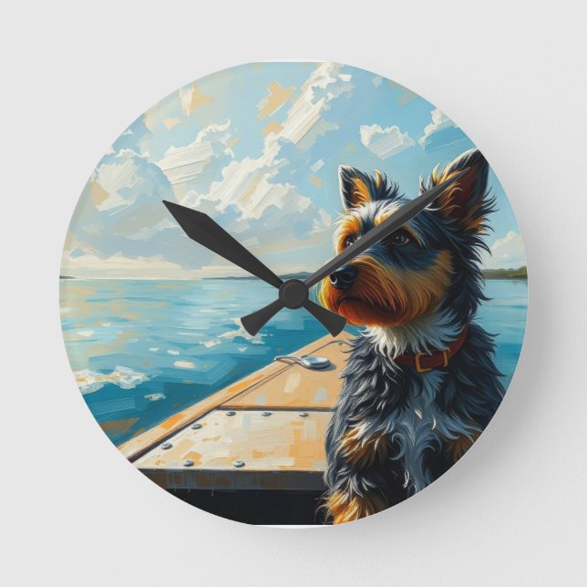 Relógio Redondo Cachorro em um barco (Frente)