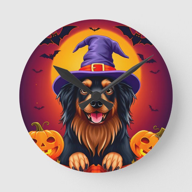 Relógio Redondo Cachorro fofo de Halloween (Frente)