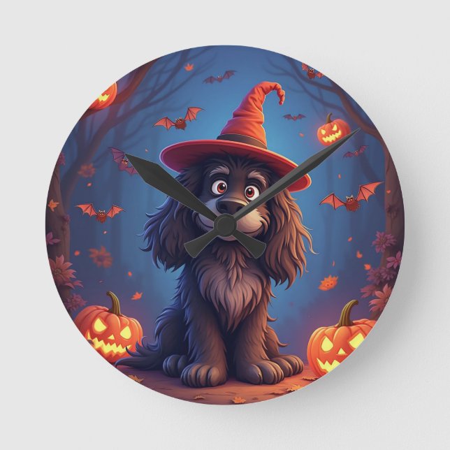 Relógio Redondo Cachorro fofo de Halloween (Frente)
