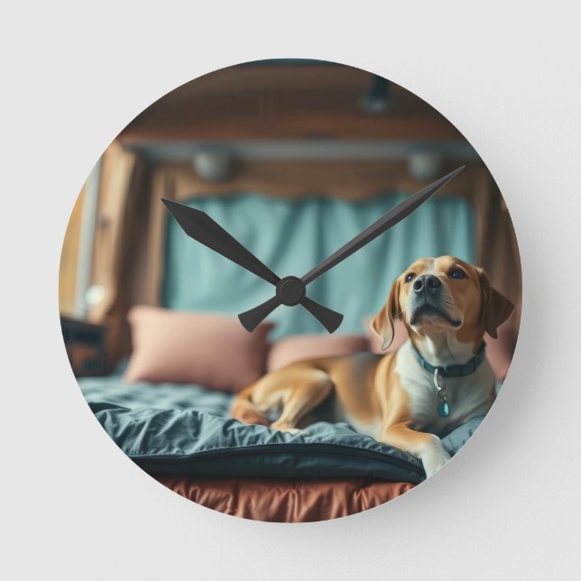 Relógio Redondo Cachorro na Cama (Frente)
