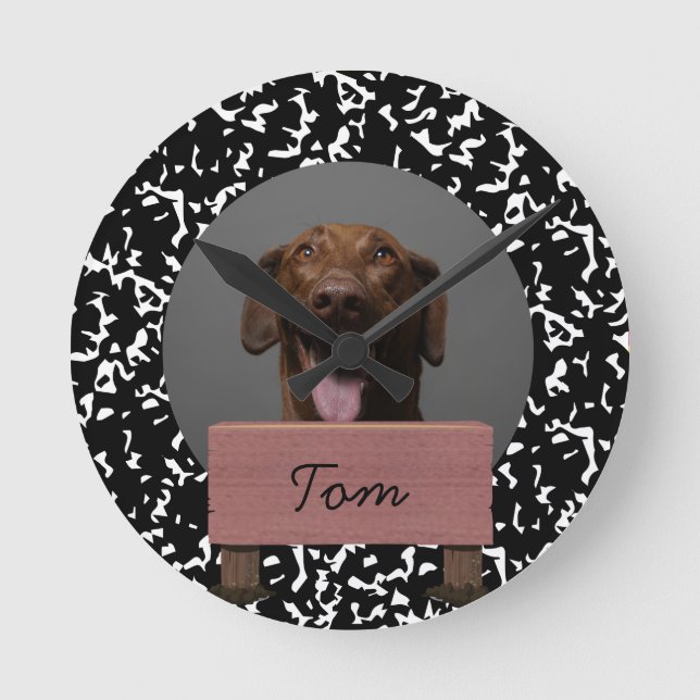Relógio Redondo Cachorro Personalizado de Natal preto e branco (Frente)