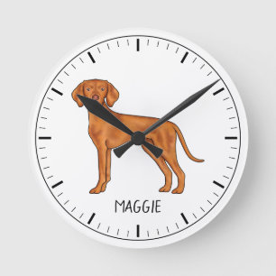 Relógio Redondo Cachorro Ponteiro Fofo Vizsla Húngaro Com Nome Per