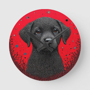 Relógio Redondo Cachorro Preto Caprichoso