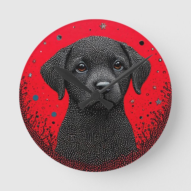 Relógio Redondo Cachorro Preto Caprichoso (Frente)