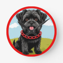 Cachorro Preto Fofo Com Coleira Vermelha em Estilo