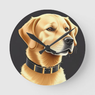 Relógio Redondo Cachorro Retriever Dourado Usando uma Coleira de C