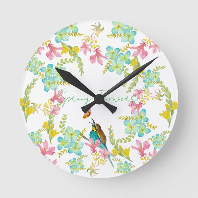 Relógio Redondo Cadeado de flores de primavera (Frente)
