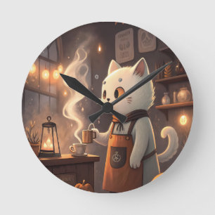 Relógio Redondo Café do Gato Fantasma Arte Caprichosa de Hallowe