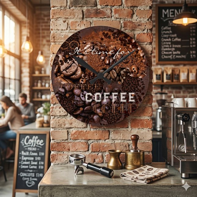 Relógio Redondo Café Torrado Rústico (Wall clock featuring coffee beans. Nice for a coffee lover or a coffee shop)
