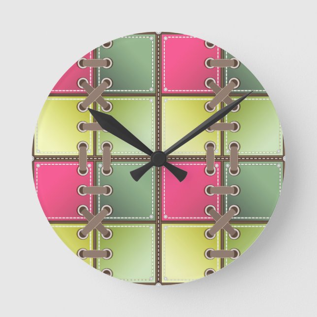 Relógio Redondo calçado laca moda rosa e verde (Frente)